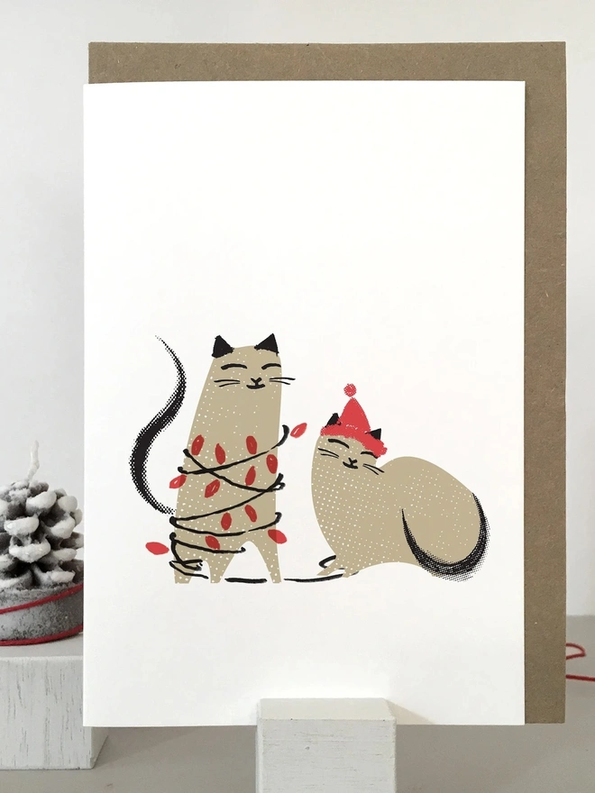 Two Naughty Cats Christmas Card And Gift Wrap Bundle