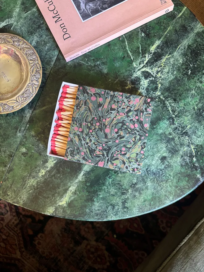 dark green marbled square matchbox