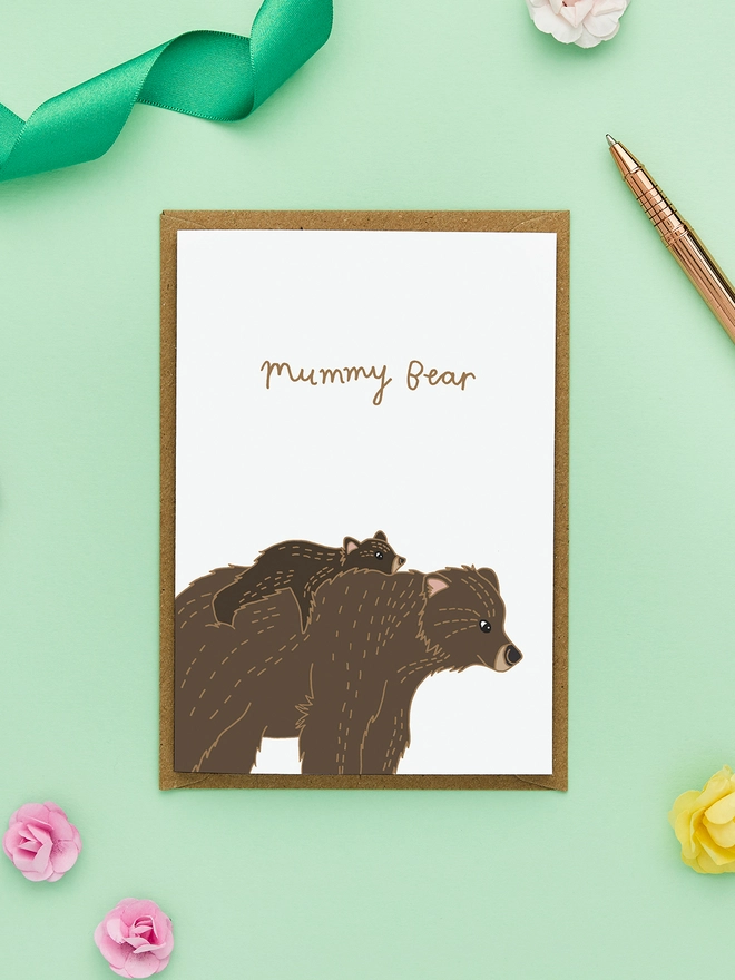 Cute Mother's Day card featuring a mummy bear and her cub