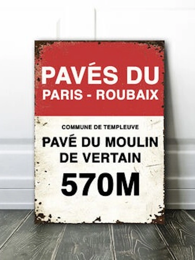Personalised Tour De France Mountain Road Sign, red Paves Du Paris - Roubaix sign. 