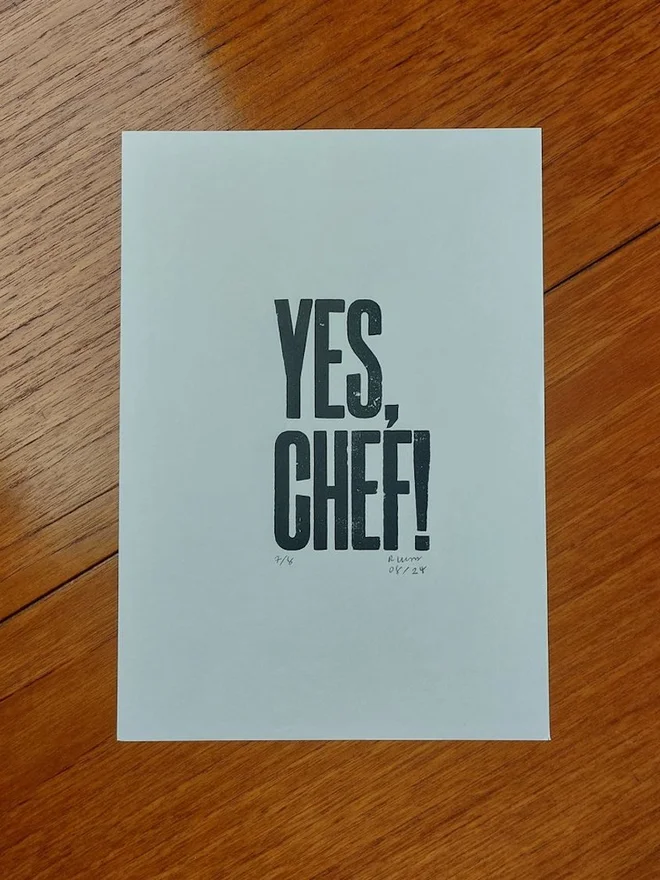 'Yes Chef!' Letterpress Print