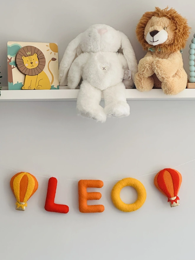 Personalised Name Garland with Hot Air Balloons, kids decoration,  name banner, childs room decoration, playroom, wall hanging 