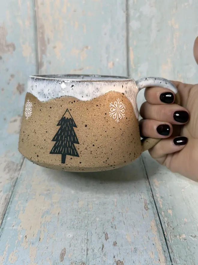 Cozy Rustic Black and White Christmas Tree Mug