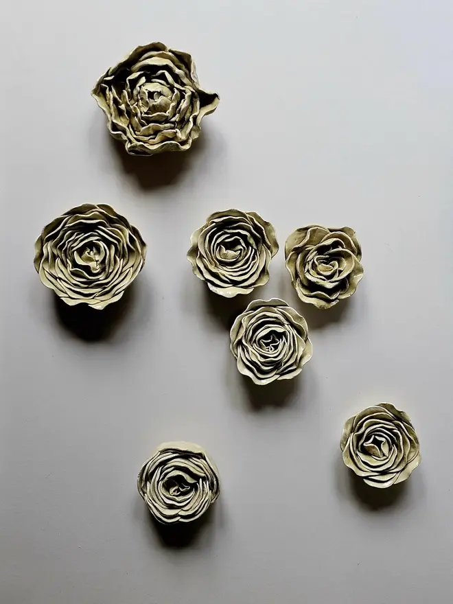 handmade olive green ceramic rose flower wall hanging decor sculpture art pottery glazed gift for her forever everlasting rose