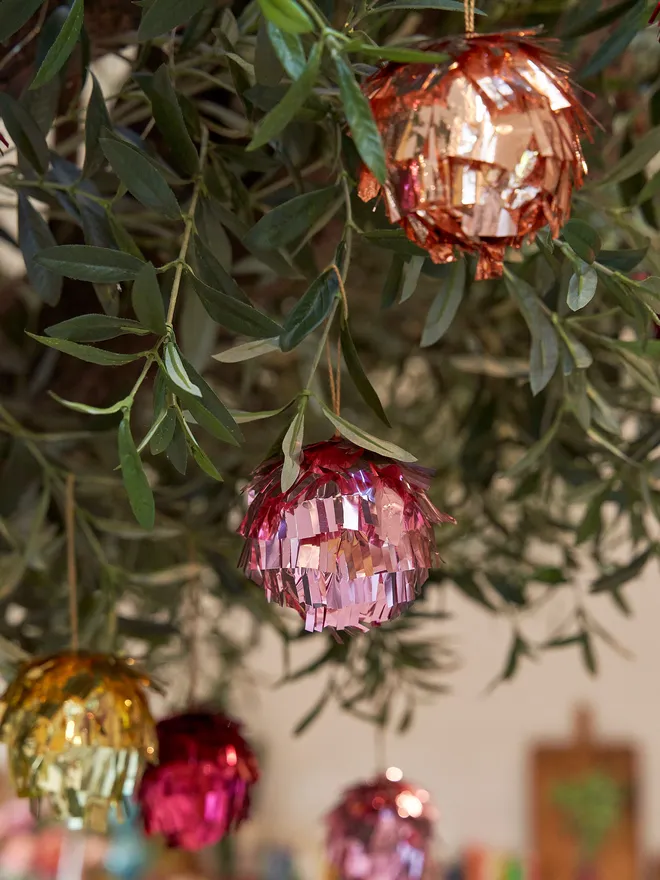 Metallic bauble hanging tree decoration