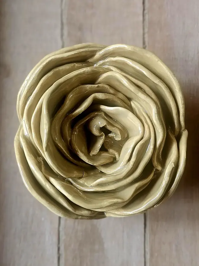 khaki sage olive green ceramic flower pottery art for wall sculpture handmade unique gift