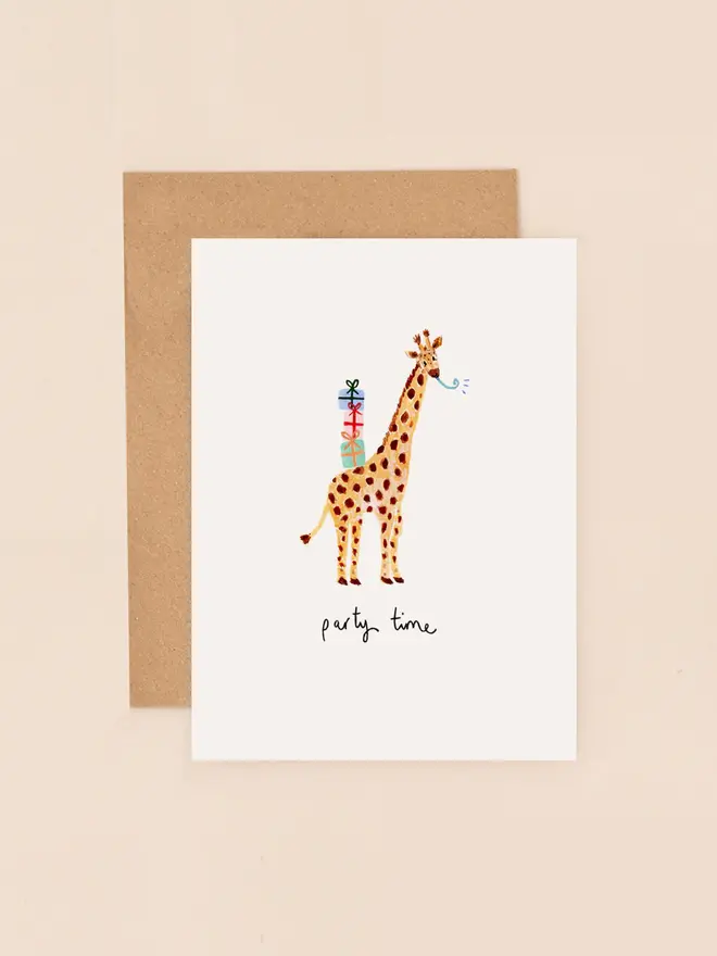 party giraffe mini greeting card