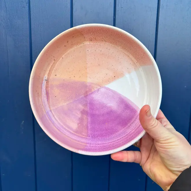 Ice Cream Sundae Pasta Bowl, a colourful pasta bowl held against a navy blue wooden backdrop. 