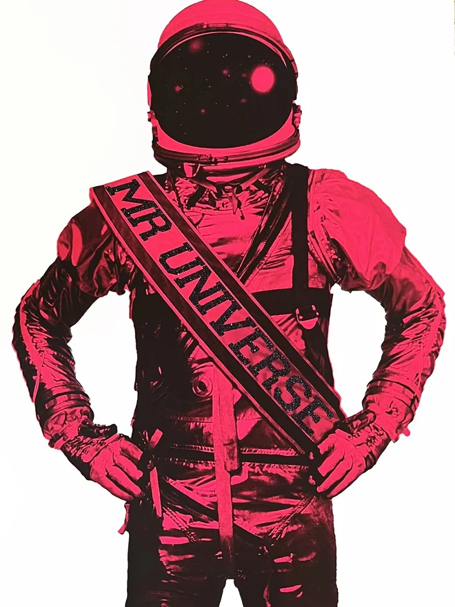 pink mr universe astronaut print