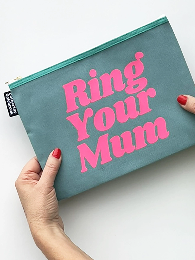 Catherine Colebrook ring your mum purse turquoise/neon pink