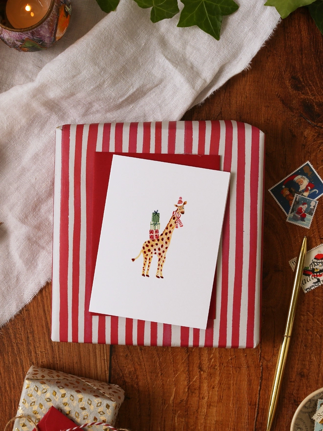 Christmas Giraffe Mini Christmas Card