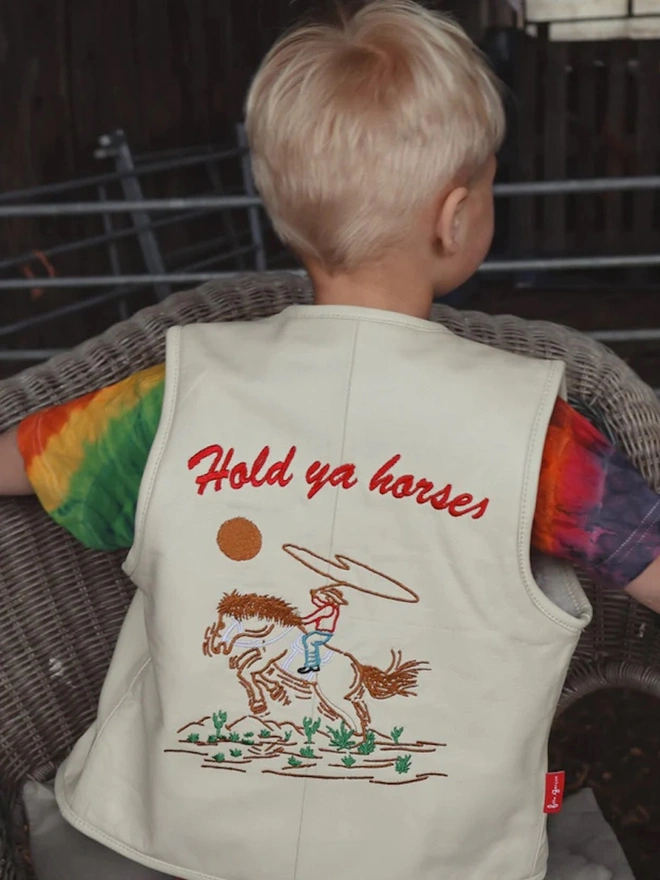 'Hold Ya Horses' Cream Leather Vest