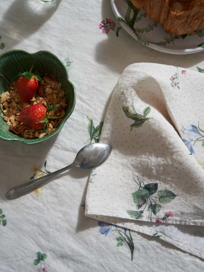 Table linen printed with spring florals