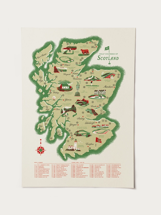 Golf Scotland illustrated Map Print