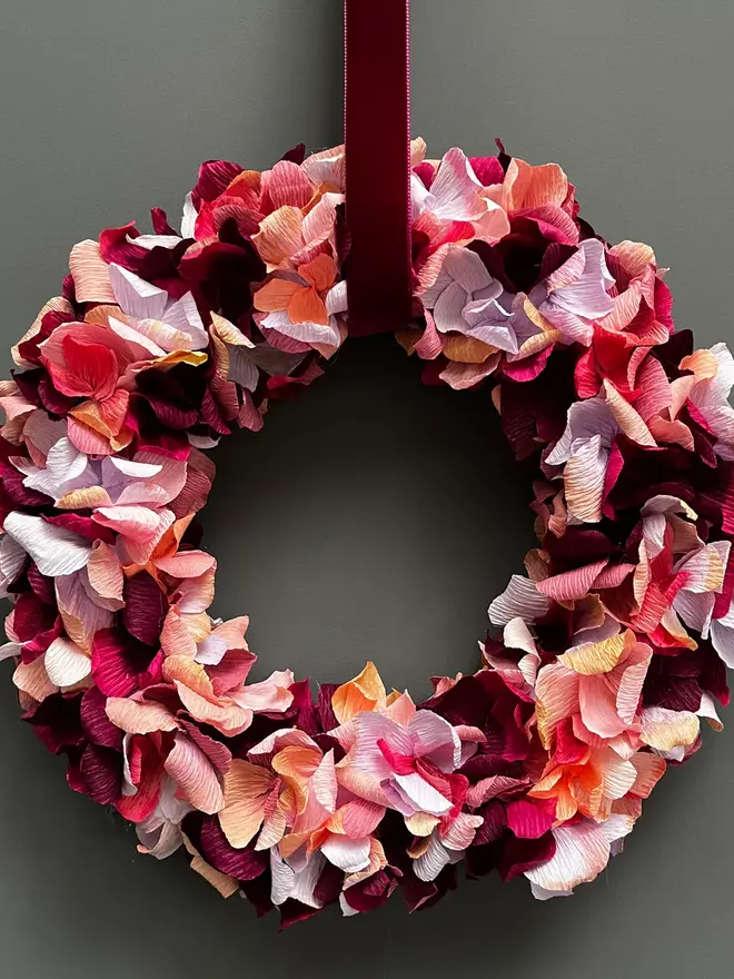 Autumnal Mix Crepe Paper Christmas Wreath