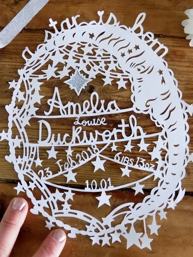 'A Star is Born' New Baby Personalised Papercut