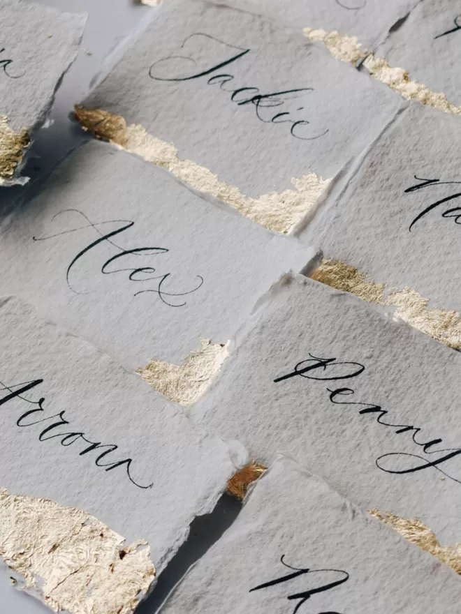Luxury Handmade Place Cards With Gold Leaf