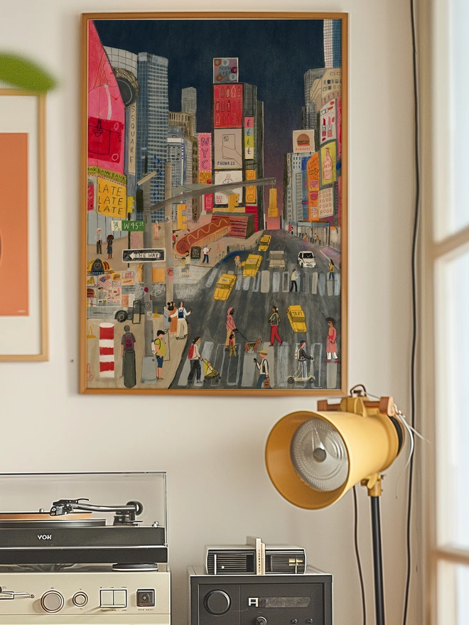 New York Illustrated City Print at Night 