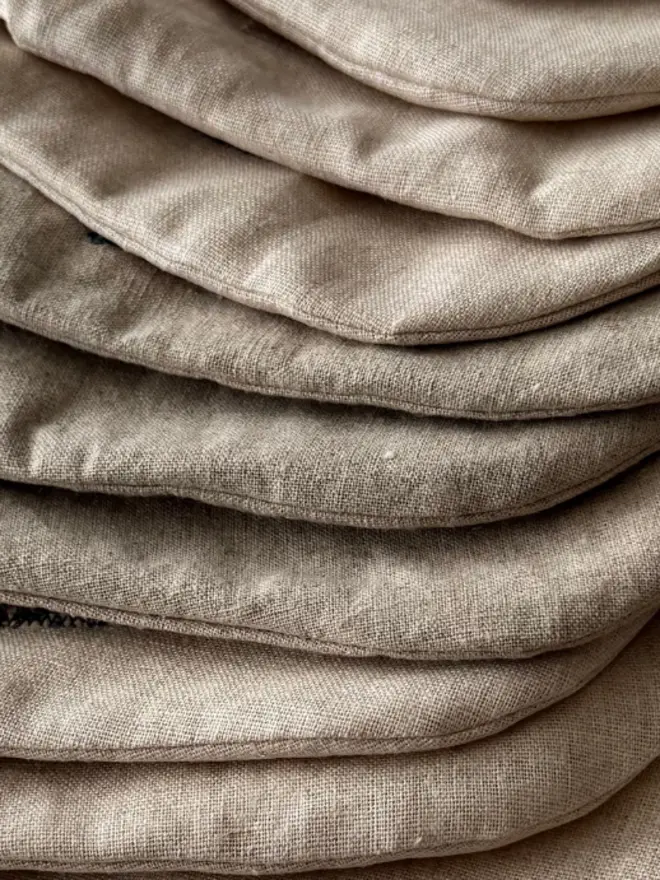 Striped Mini Christmas Stocking. A stack of mixed linen stocking closeups