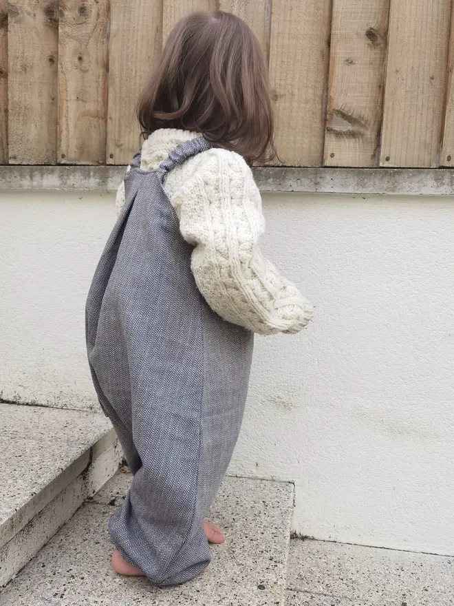 kids herringbone dungarees blue