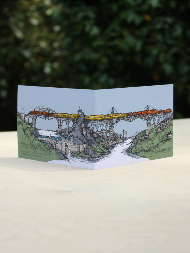 viaduct steam train illustrated greetings card