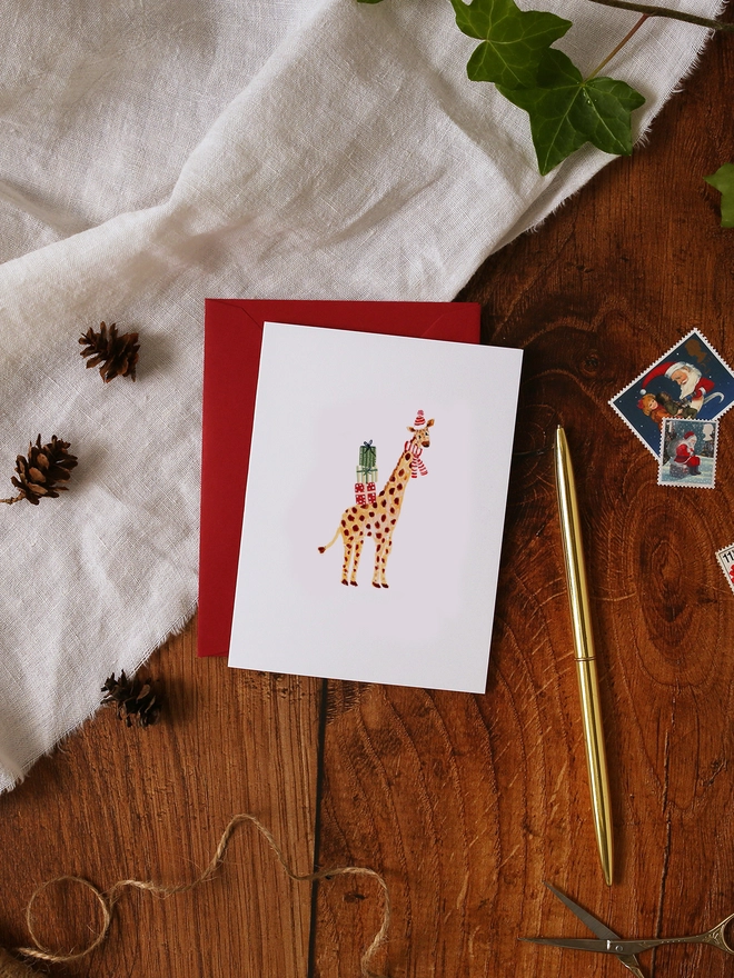 Christmas Giraffe Mini Christmas Card
