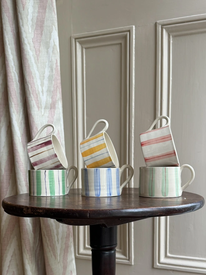 Striped ceramic mugs