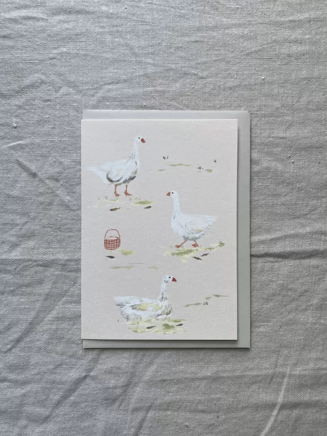 card with three geese on