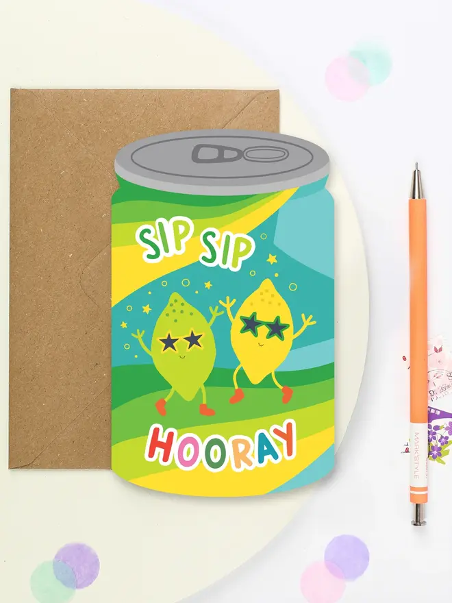 'Sip Sip Hooray' Lime Soda Birthday Card