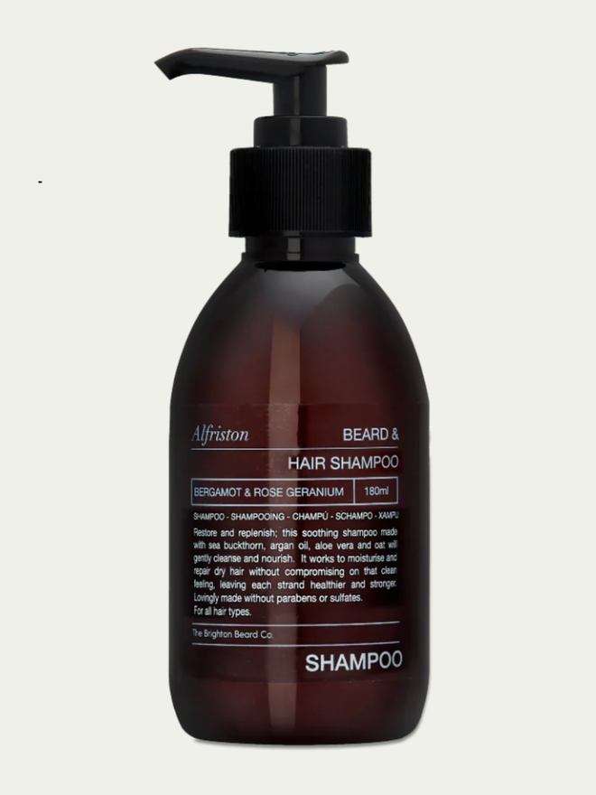 Alfriston Beard & Hair Shampoo. A bottle of shampoo.