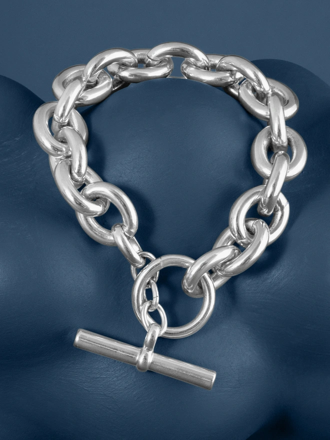 Loel Silver Belcher Chain T-Bar Bracelet