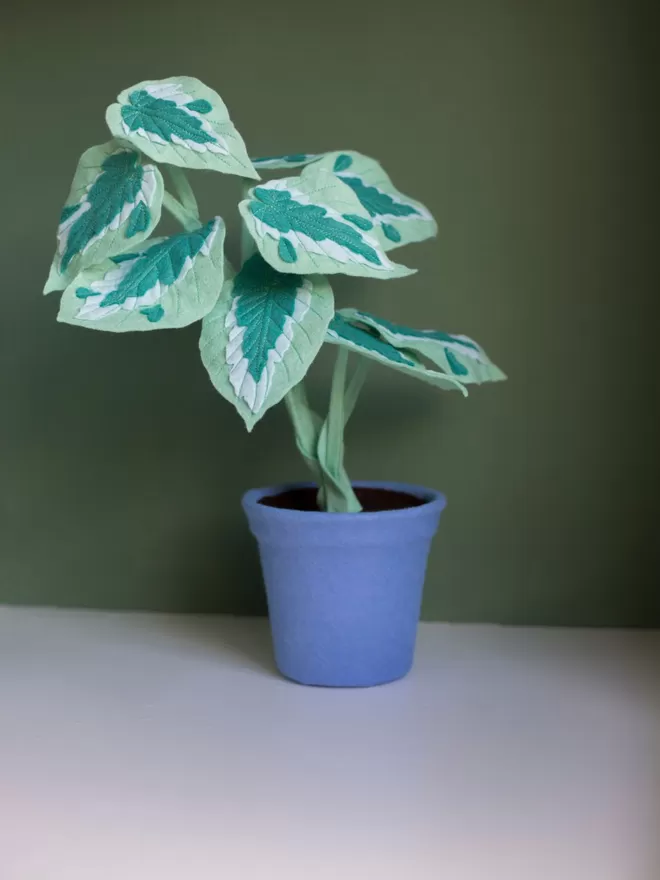 Little Egg Mint Green And Teal Calathea Felt Faux Potted Houseplant.