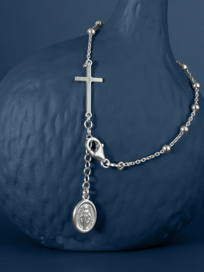 Silver Rosary Bead chain bracelet
