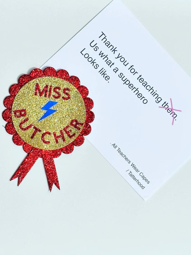 Glitter thank you teacher badge