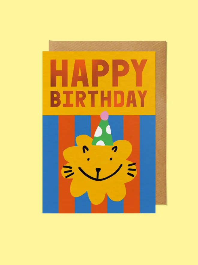 Cute Birthday Card - Party Hat Lion