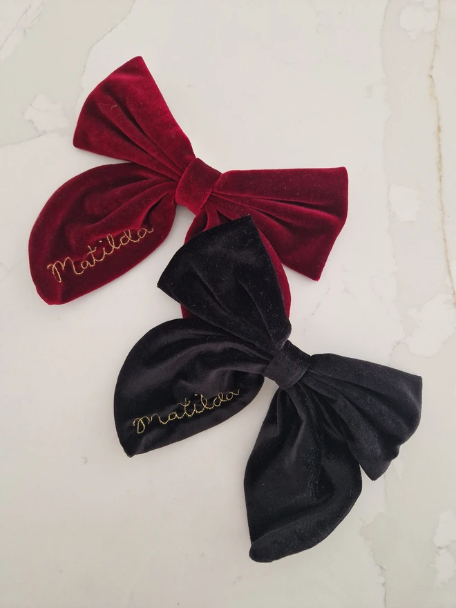 hand embroidered velvet hair bow clip