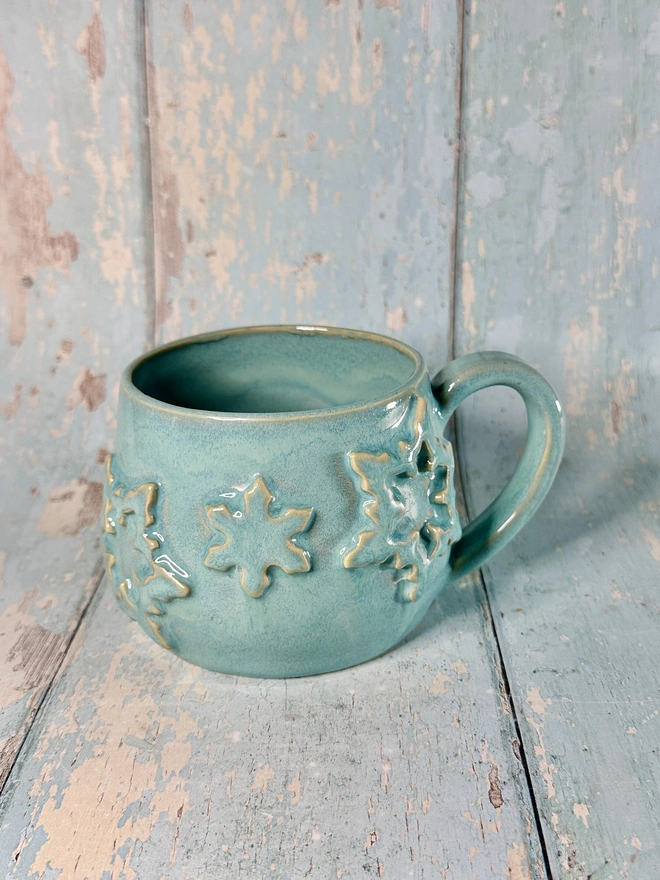 Festive Turquoise Snowflake Ceramic Mug