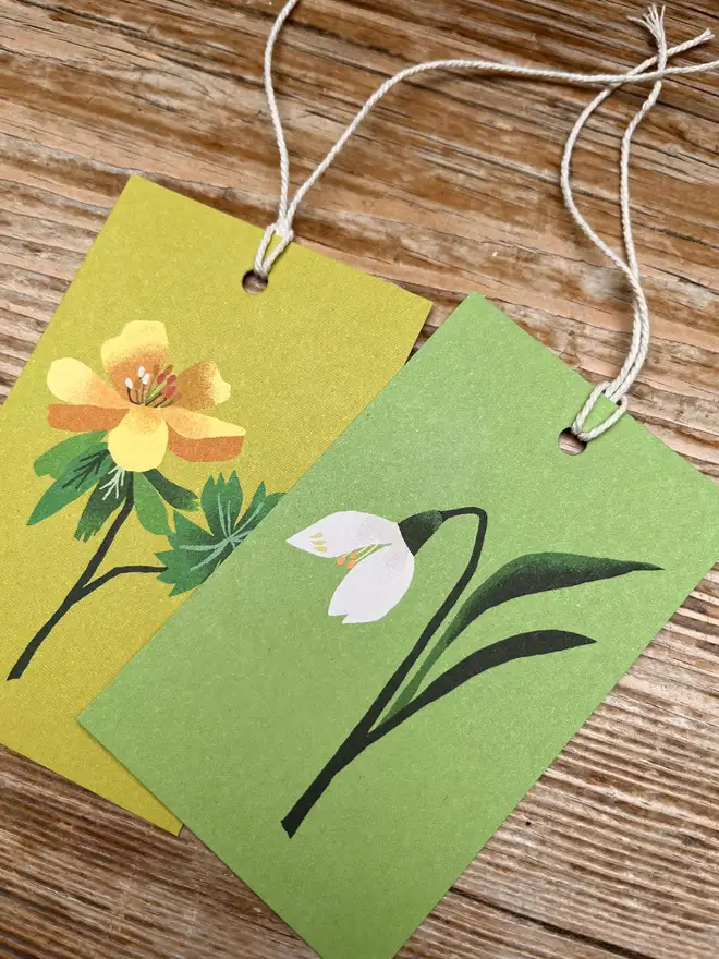 illustrated snowdrop gift tags
