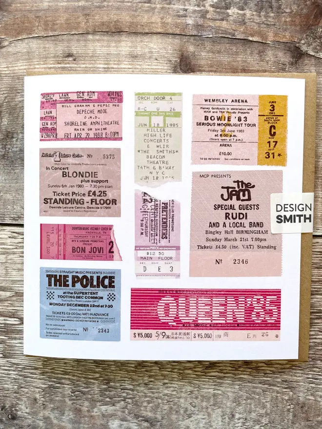 Eighties Gig Ticket Blank Greetings Card