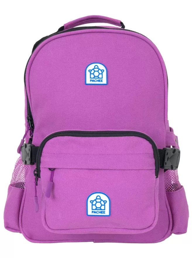 Front view of the Beltbackpack in purple with detachable belt bag.