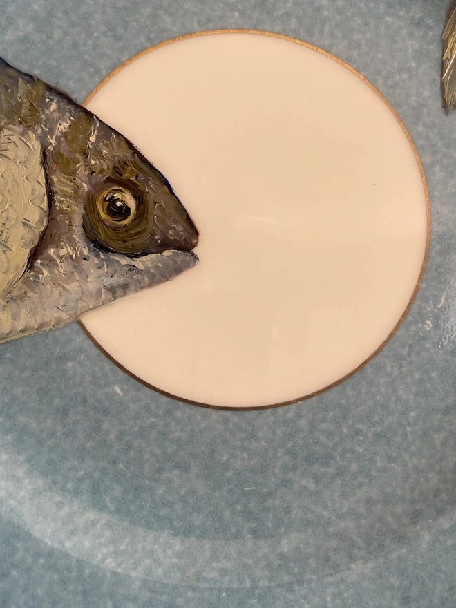 Detail Trout Fish Painting On Vintage Plate
