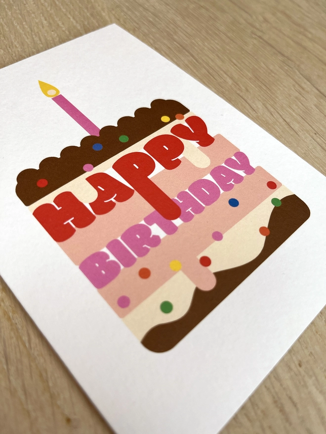 Happy Birthday cake card with candle, icing and sprinkles