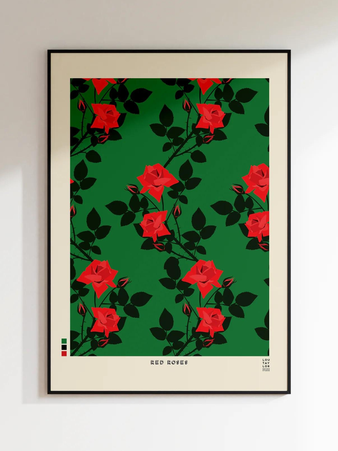 red roses on green background giclee print