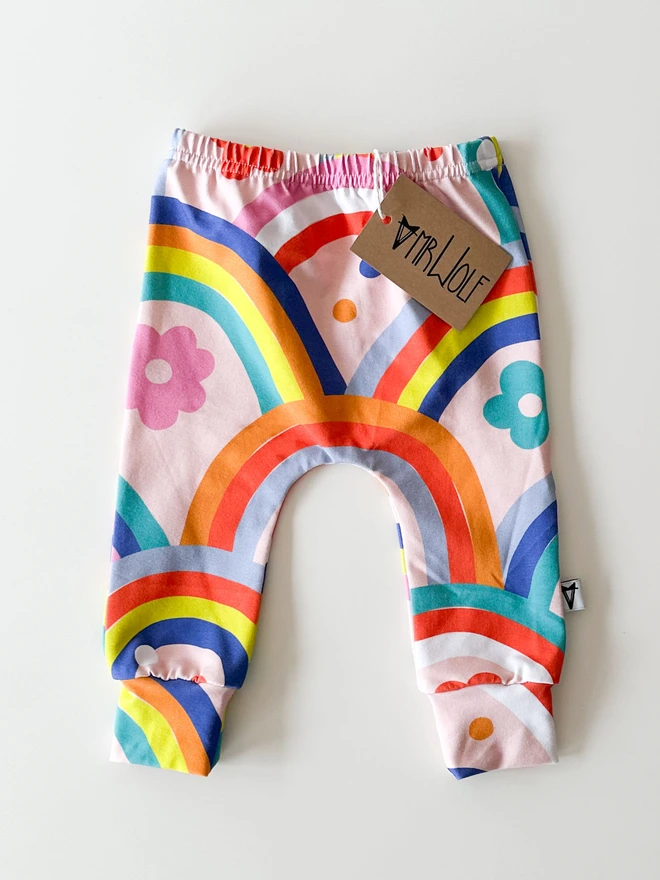 Giant rainbows print leggings, t-shirt, shorties for babies, toddlers, kids