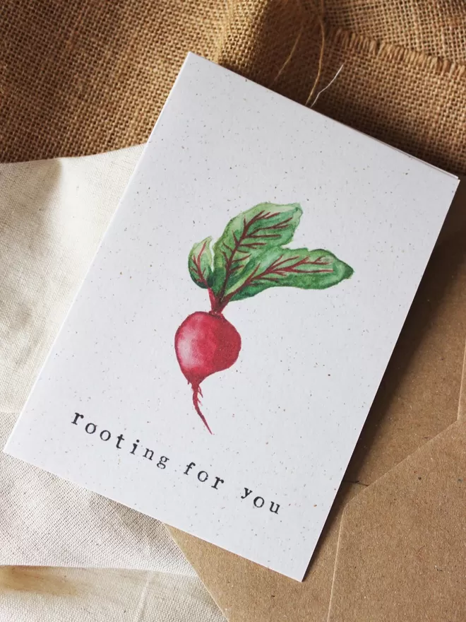 'Rooting For You' Card on Kraft envelope