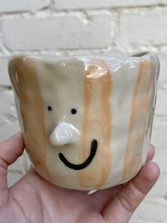 orange white strip ceramic handmade pot