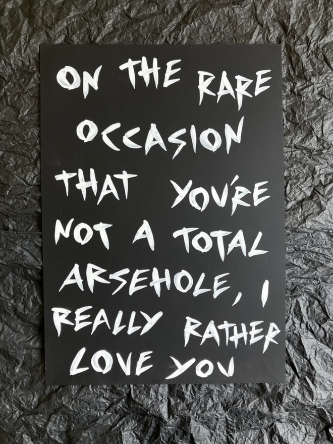 'On the Rare Occasion' painting. White ink on black paper. 