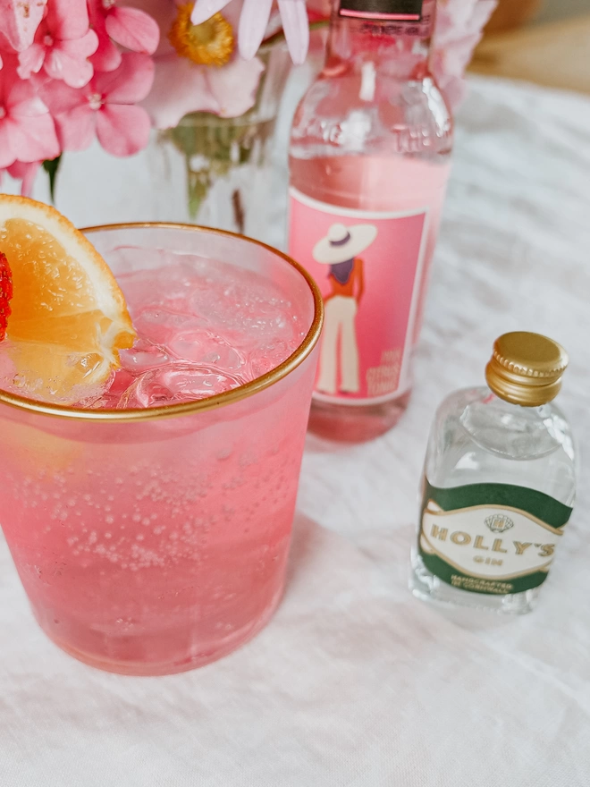 Pink Gin and Tonic with Holly's Gin Mini and Artisan Drinks Pink tonic