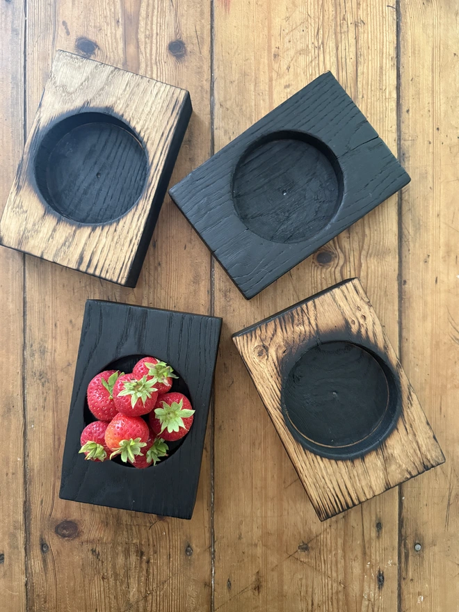 Charred nibble bowls with strawberries 