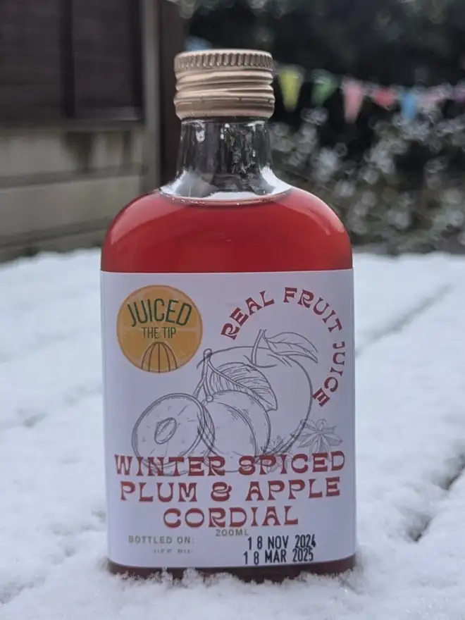 spiced plum apple christmas cordial bottle